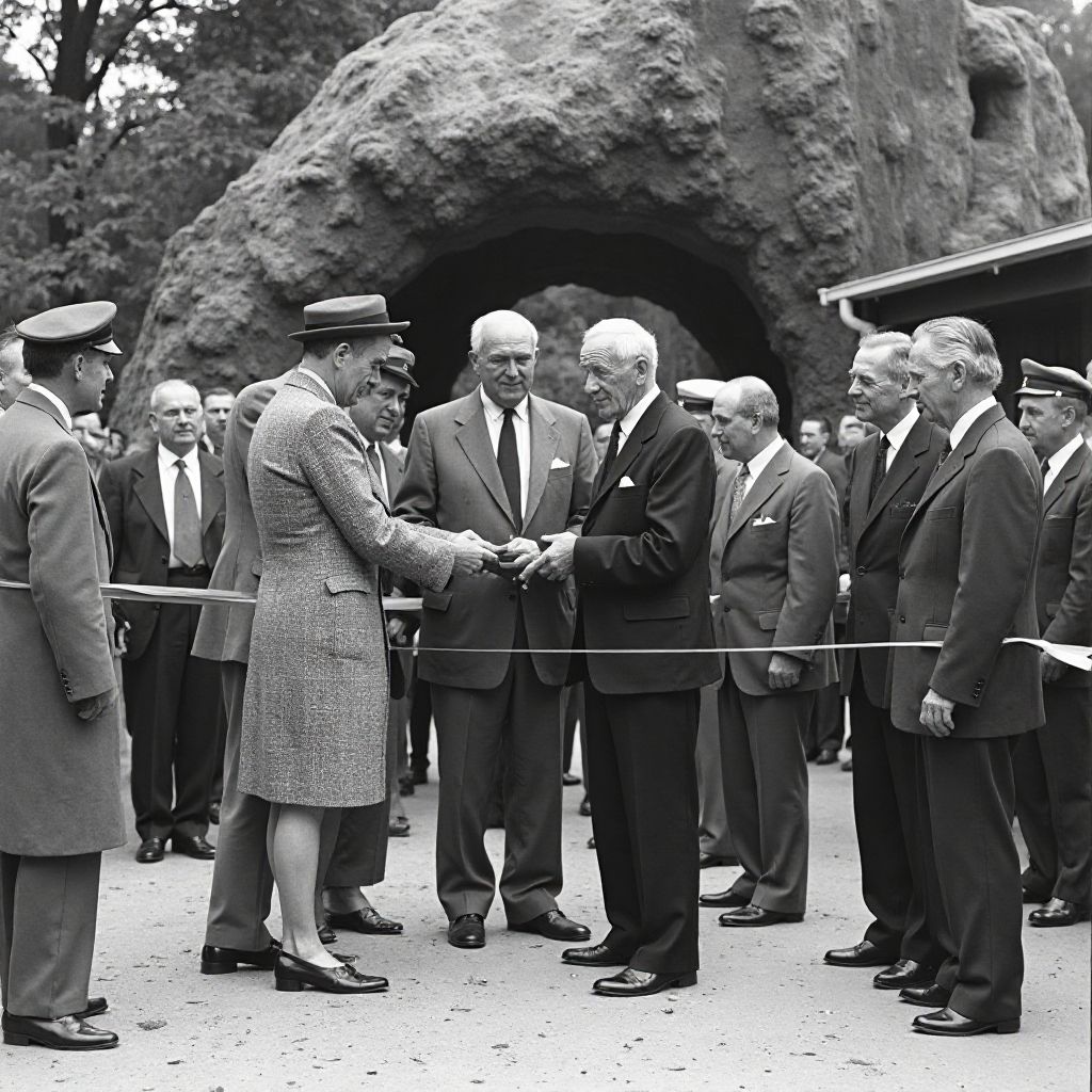 Historical black and white photograph of WildLife Zoo opening day in 1948